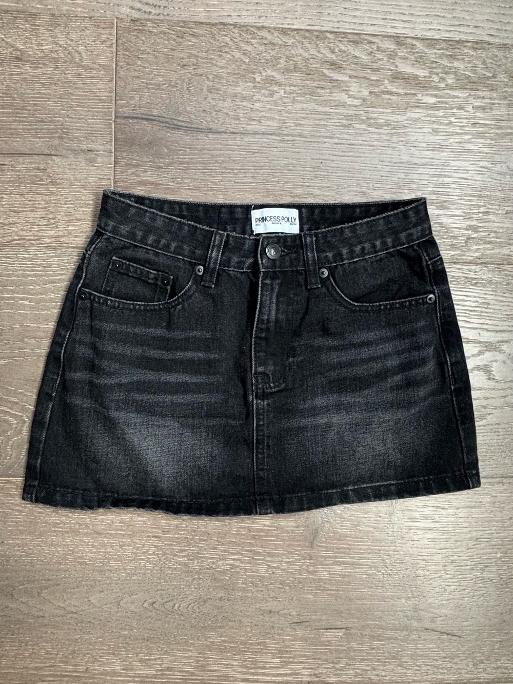 Princess Polly Faded Black Denim Mini Skirt
